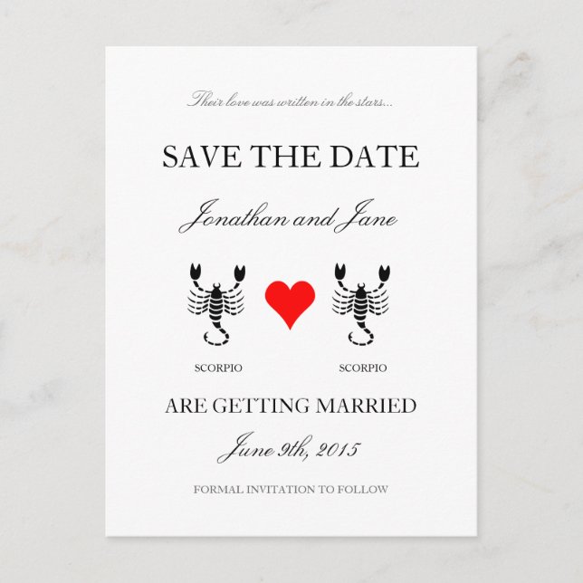 Postal De Anuncios Zodiac Save the Date (Escorpio/Escorpio) White (Anverso)