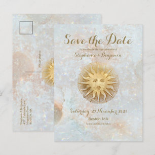 Postal De Anuncios Zodiac Sun Ice Blue Celestial Gold Save the Date