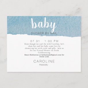 Postal De Anuncios Zoom simple azul virtual Swash Oh Baby Shower