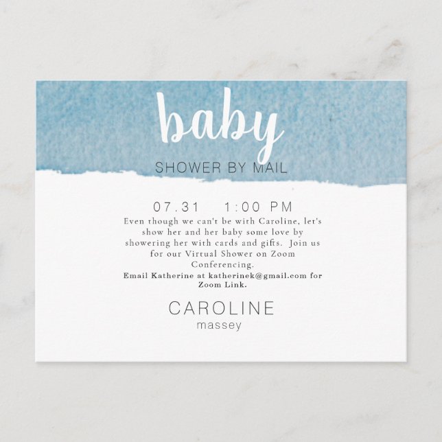 Postal De Anuncios Zoom simple azul virtual Swash Oh Baby Shower (Anverso)