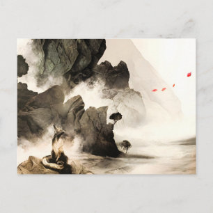 Postal De Anuncios Zorro Místico de Primavera Montaña Nebulosa Minima