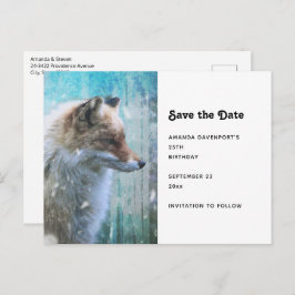 Postal De Anuncios Zorro Peludo Lindo sobre Fondo Grunge Azul