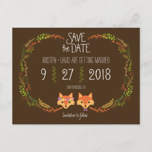 Postal De Anuncios Zorros caprichosos del bosque boda Guardar la fech