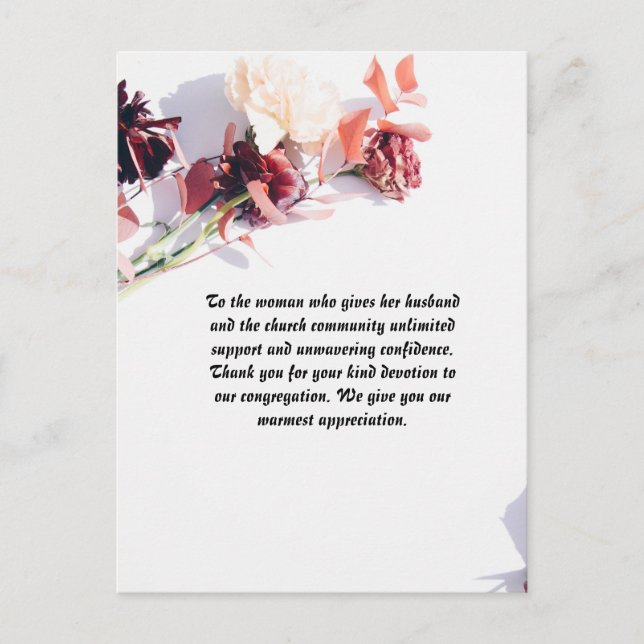 Postal de apreciación de esposa del pastor persona (Anverso)