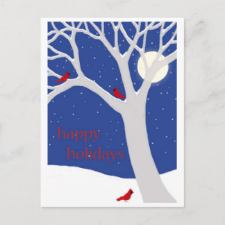 Postal de árbol de invierno con cardenales