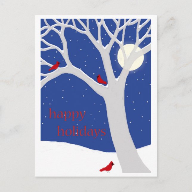 Postal de árbol de invierno con cardenales (Anverso)