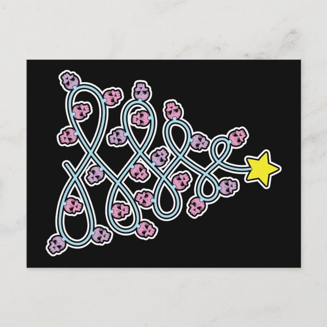 Postal de árbol de navidad con cráneo gótico (Anverso)