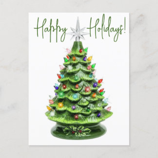 Postal de árbol de navidad de cerámica iluminada p