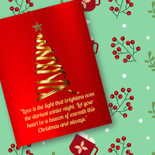 Postal de árbol de Navidad de cinta dorada