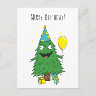 Postal de árbol de Navidad de cumpleaños