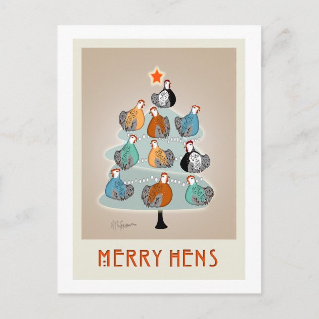 Postal de árbol de navidad de Merry Hens (Anverso)