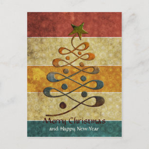 Postal de árbol de Navidad retro gradiente Grabado