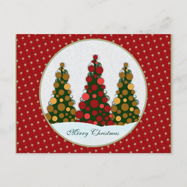 Postal de árbol de navidad rojo y dorado (Anverso)