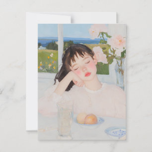 Postal de arte acuarela de retrato Chica de época