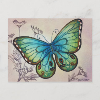 Postal de arte acuarela n° 7 de mariposa vintage