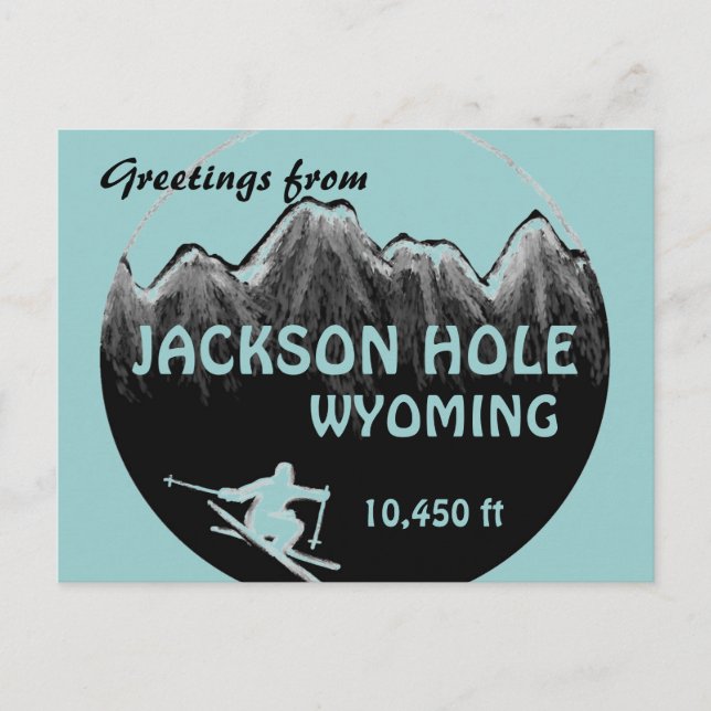 Postal de arte azul Jackson Hole Wyoming (Anverso)