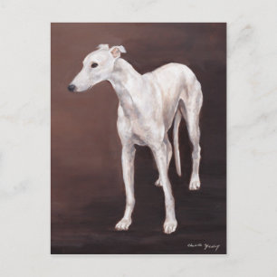 Postal de arte canino de Greyhound blanco