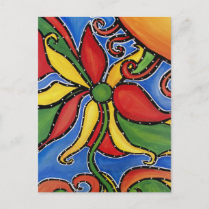 Postal de arte colorido de flores abstractas y cap