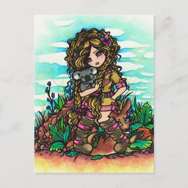 Postal de arte cómico australiano Koala Kangaroo (Anverso)