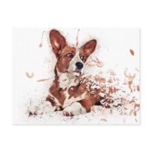 Postal de arte Corgi & Feather