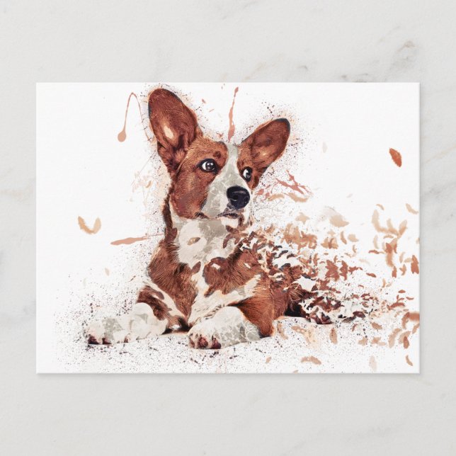 Postal de arte Corgi & Feather (Anverso)