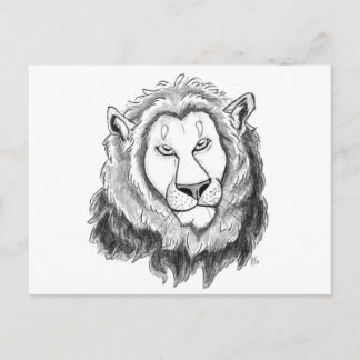 Postal de arte de dibujo de lápiz de león