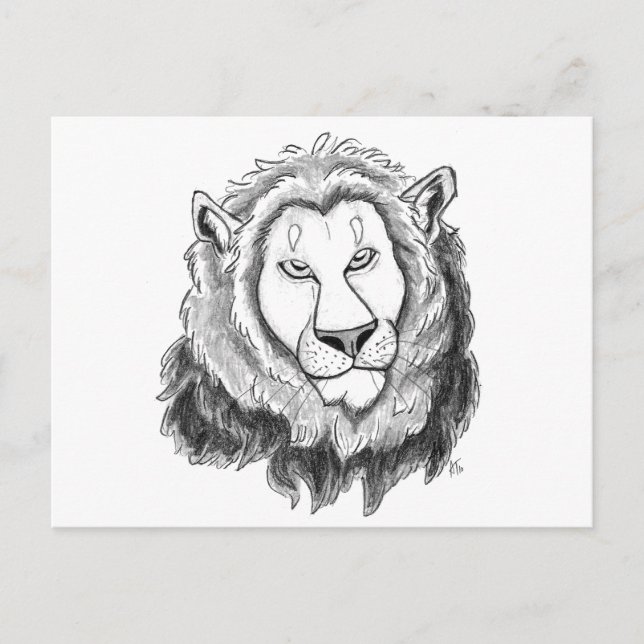 Postal de arte de dibujo de lápiz de león 