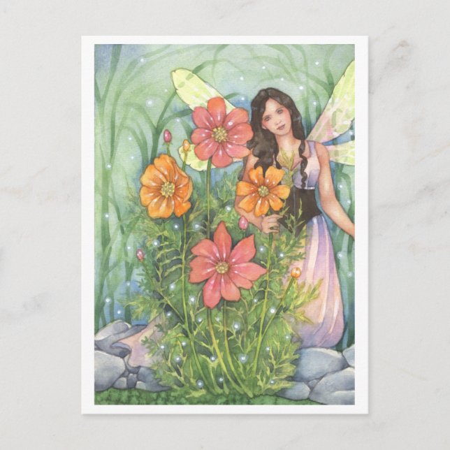Postal de arte de Fantasía Cosmos Flower Fairy Fan (Anverso)