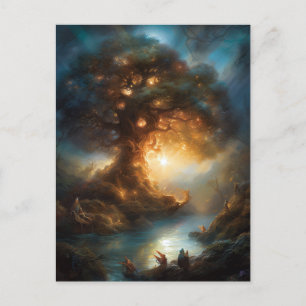 Postal de arte de fantasía de árbol mágico