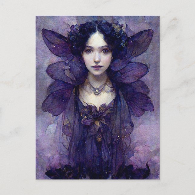 Postal de arte de fantasía gótica morada (Anverso)