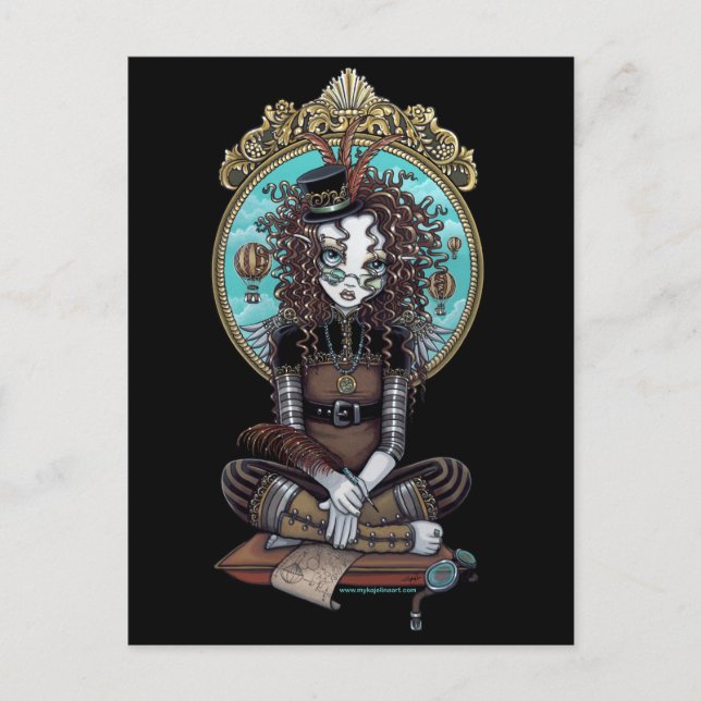 Postal de arte de hadas con globo de Punk de vapor (Anverso)