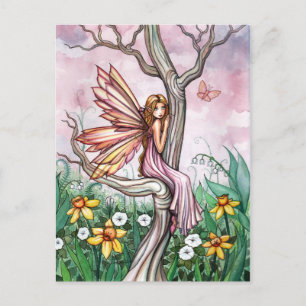 Postal de arte de hadas de flor de primavera suave