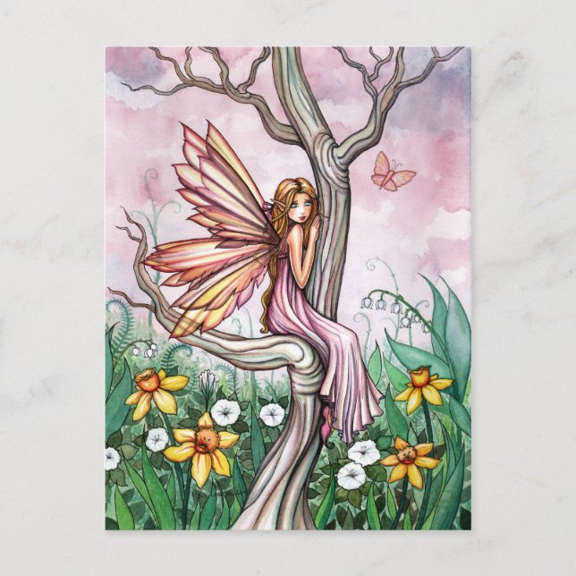 Postal de arte de hadas de flor de primavera suave (Anverso)
