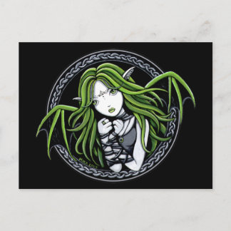 Postal de arte de hadas gótico Green Bat