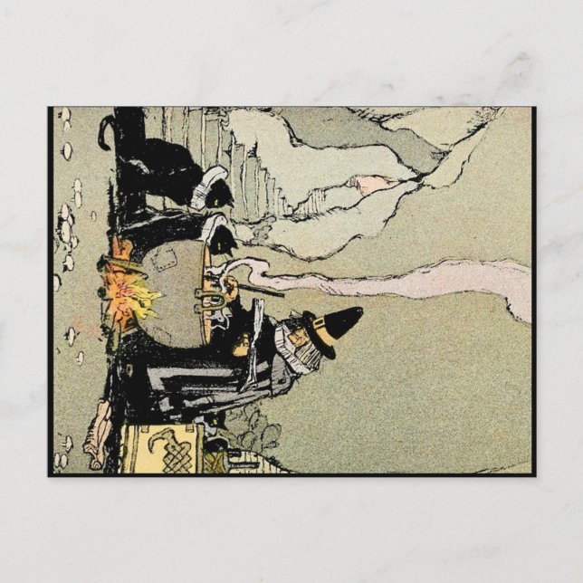 Postal de arte de Halloween de época | Bruja (Anverso)