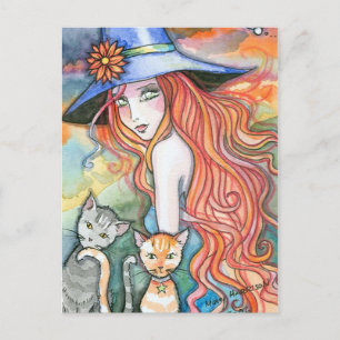 Postal de arte de Halloween de Gato Bruja por Moll