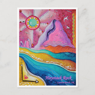 Postal de arte de Haystack Rock Cannon Beach