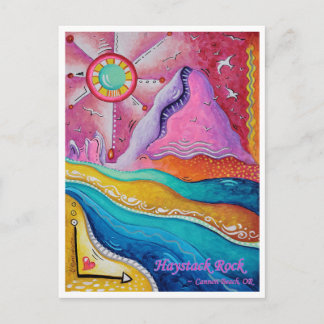 Postal de arte de Haystack Rock Cannon Beach