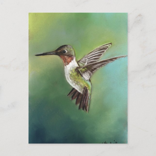 Postal de arte de Hummingbird con trompetas de rub (Anverso)
