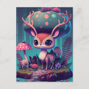 Postal de arte de la fantasía del ciervo de hongos