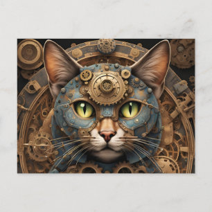 postal de arte de la IA del gato azul steampunk