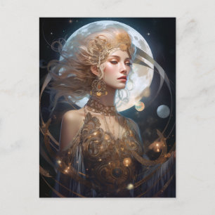 Postal de arte de la reina de la diosa de la luna