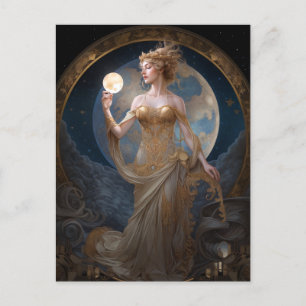 Postal de arte de la reina de la diosa de la luna