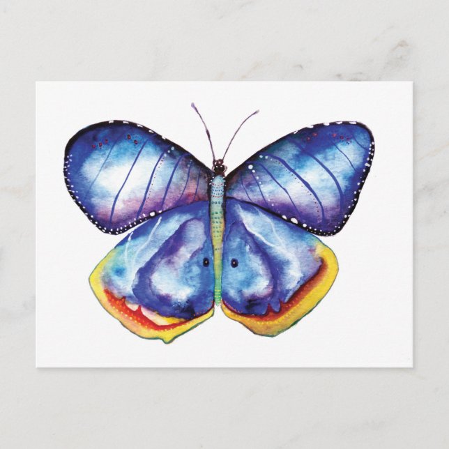 Postal de arte de mariposa de BlueWatercolor (Anverso)