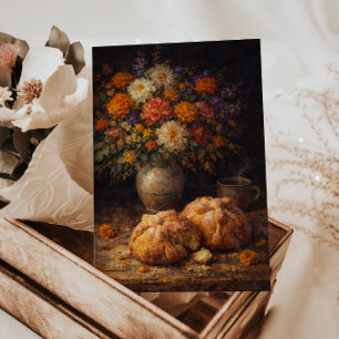 Postal de Arte de Naturaleza Muerta Floral de Pan