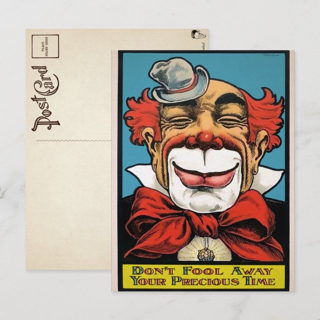 Postal de arte de payaso vintage (Anverso / Reverso)