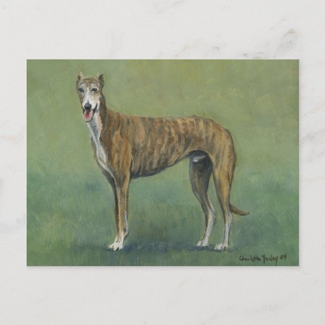 Postal de arte de perro "Brindle Greyhound" (Anverso)