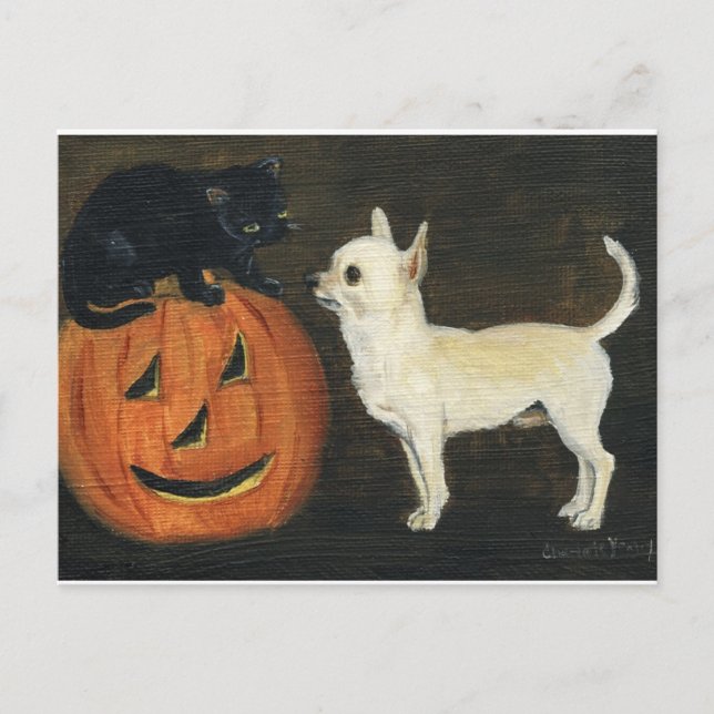 Postal de arte de perro "Chihuahua Halloween" (Anverso)