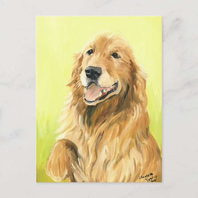 Postal de arte de perro original de Golden Retriev (Anverso)