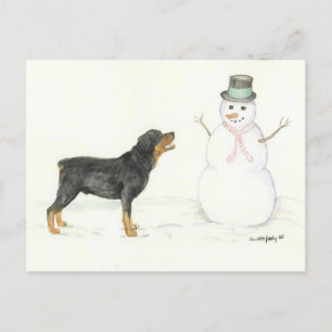 Postal de arte de Rottweiler y Snowman Dog